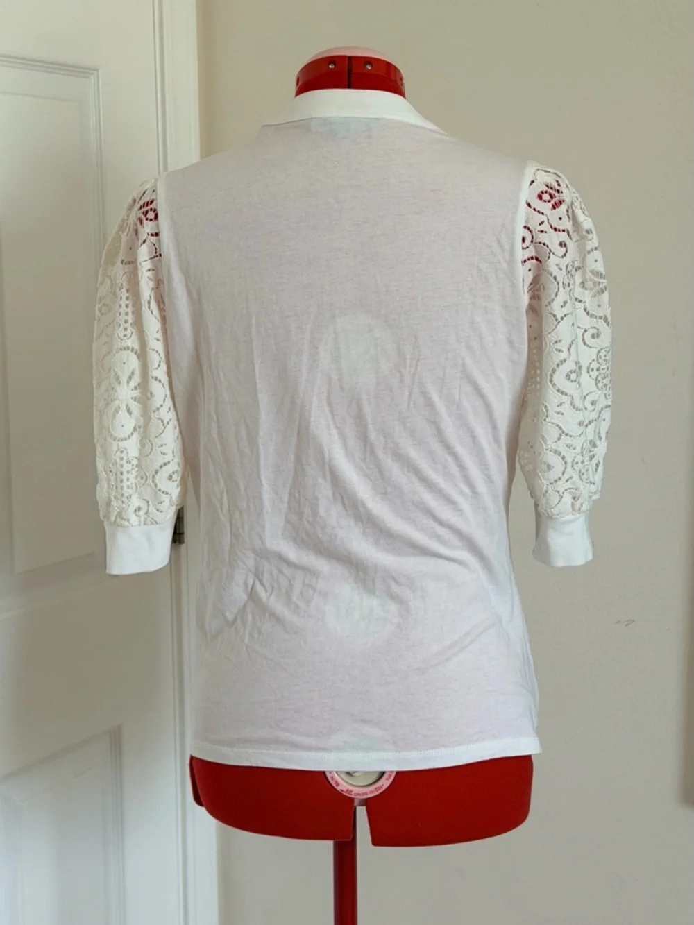 Veronica Beard Coralee Puff Lace Sleeve Cotton Top Blouse Tee Off White S - Picture 5 of 11